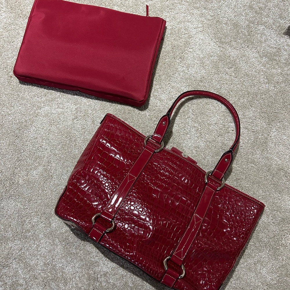 Apostrophe Red Crocodile-Embossed Laptop Bag